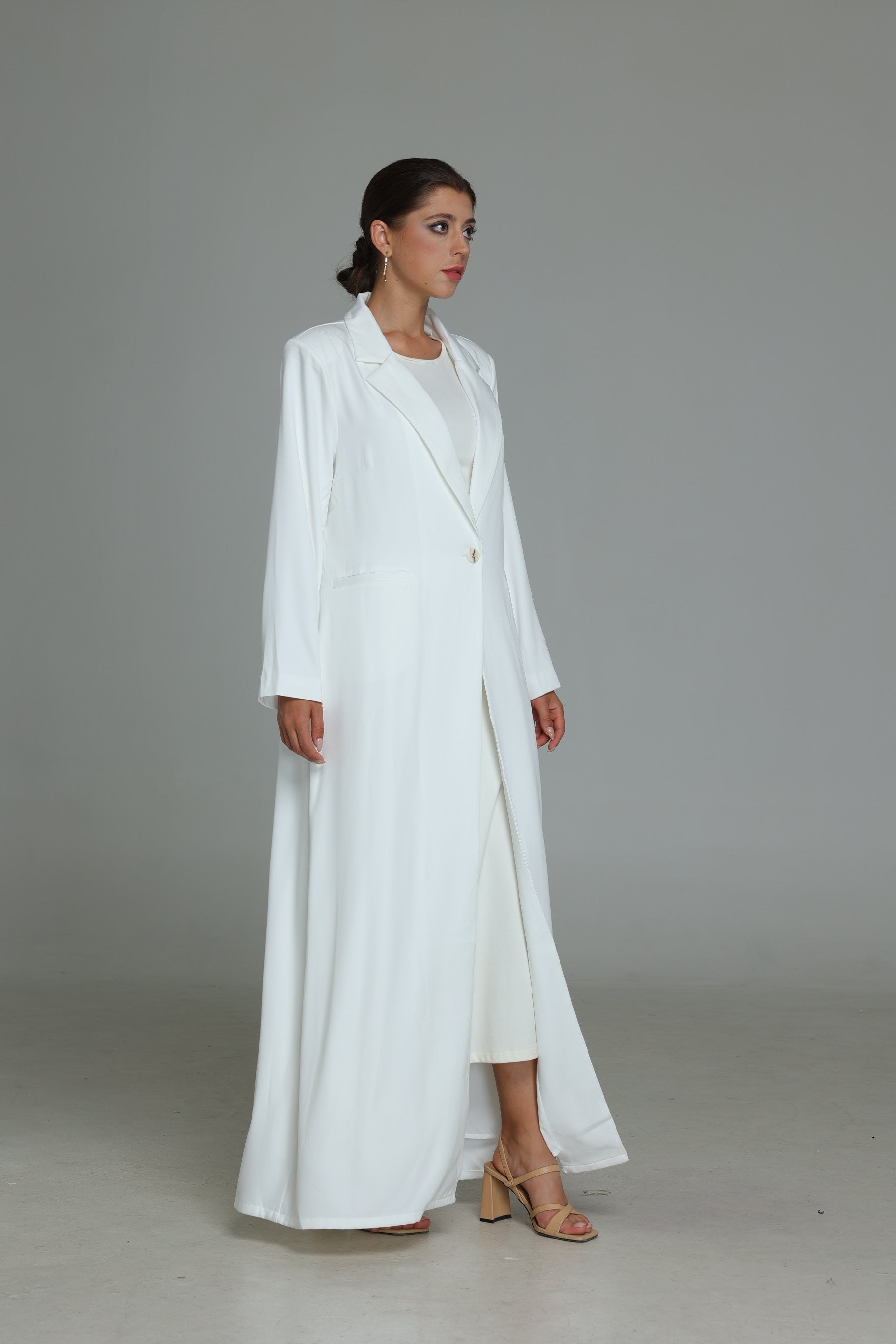 White Single Button Suit Abaya