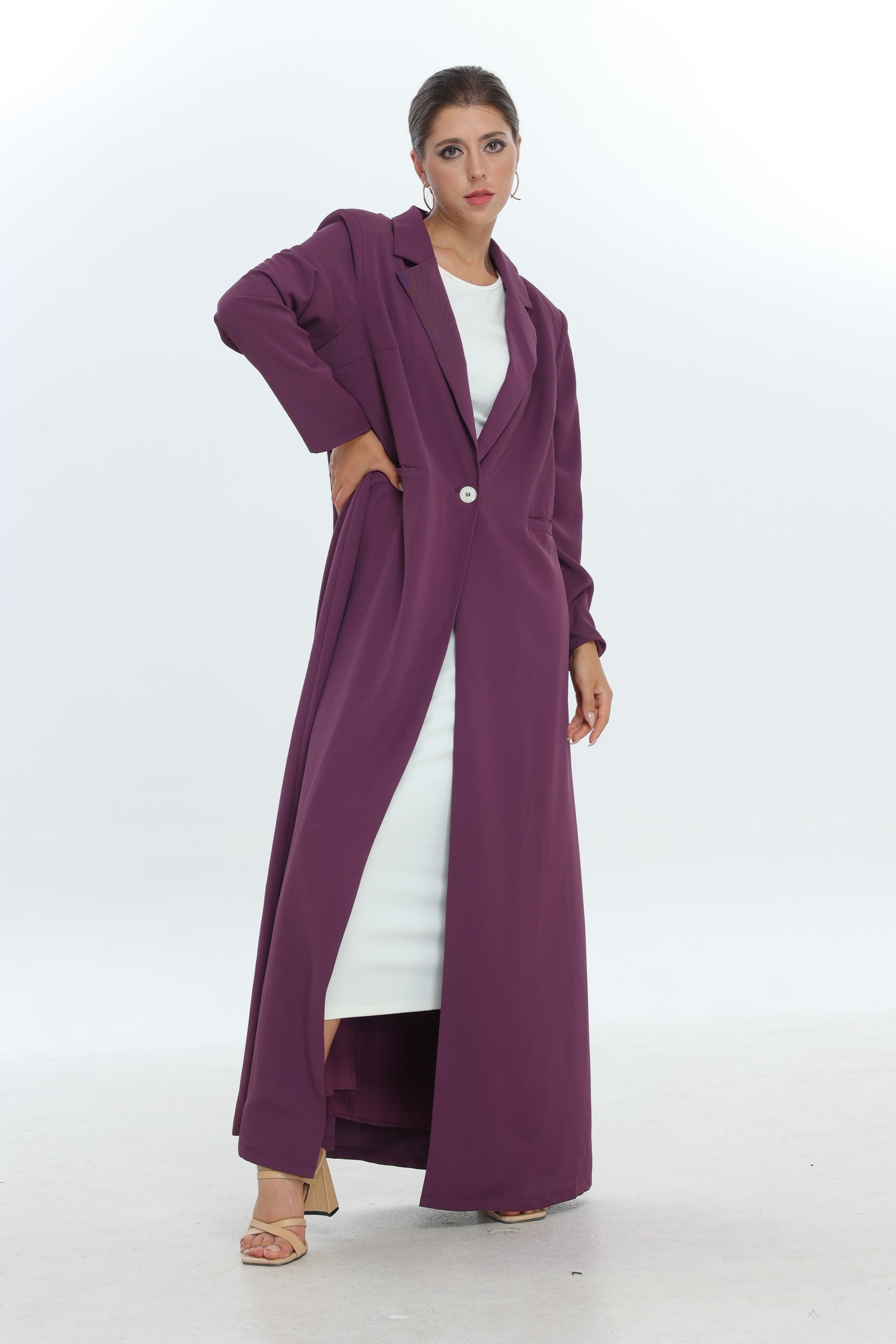 Purple Single Button Suit Abaya