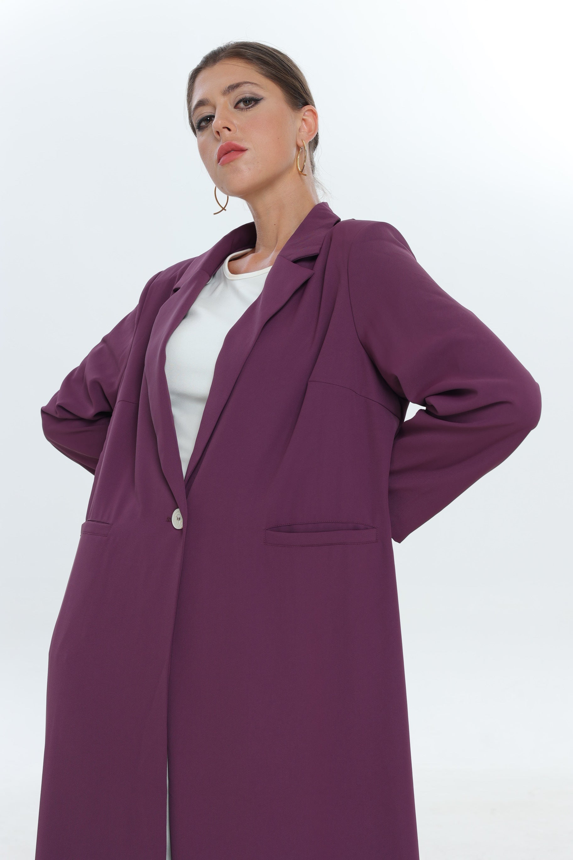 Purple Single Button Suit Abaya