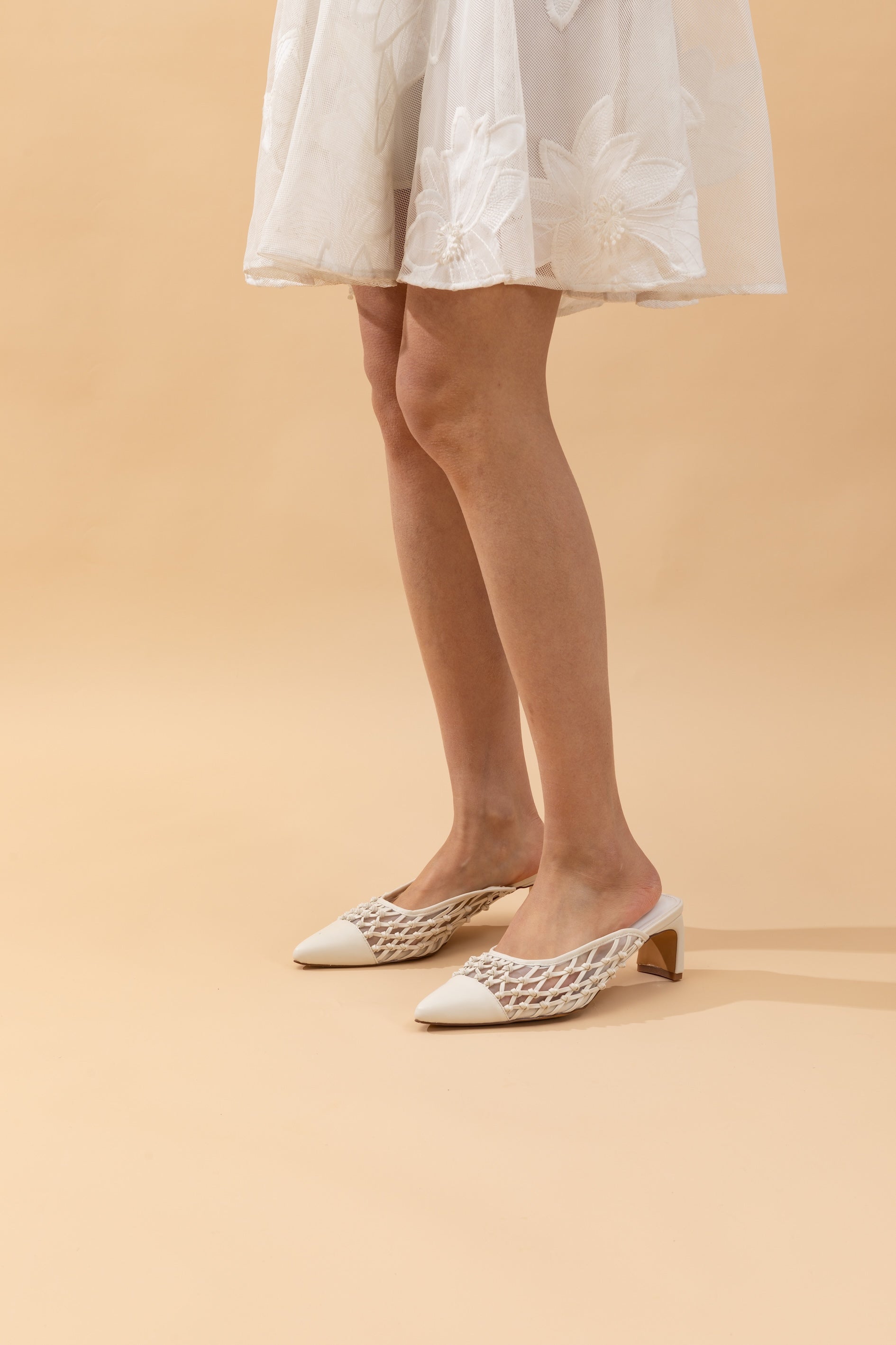 Cream Netted Leather Slip-ons