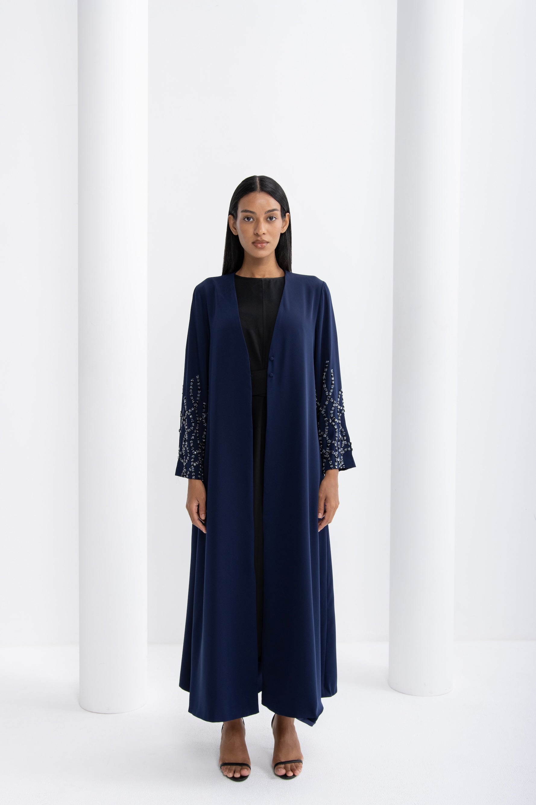 Navy Blue Sleeve Embellished Evening Abaya