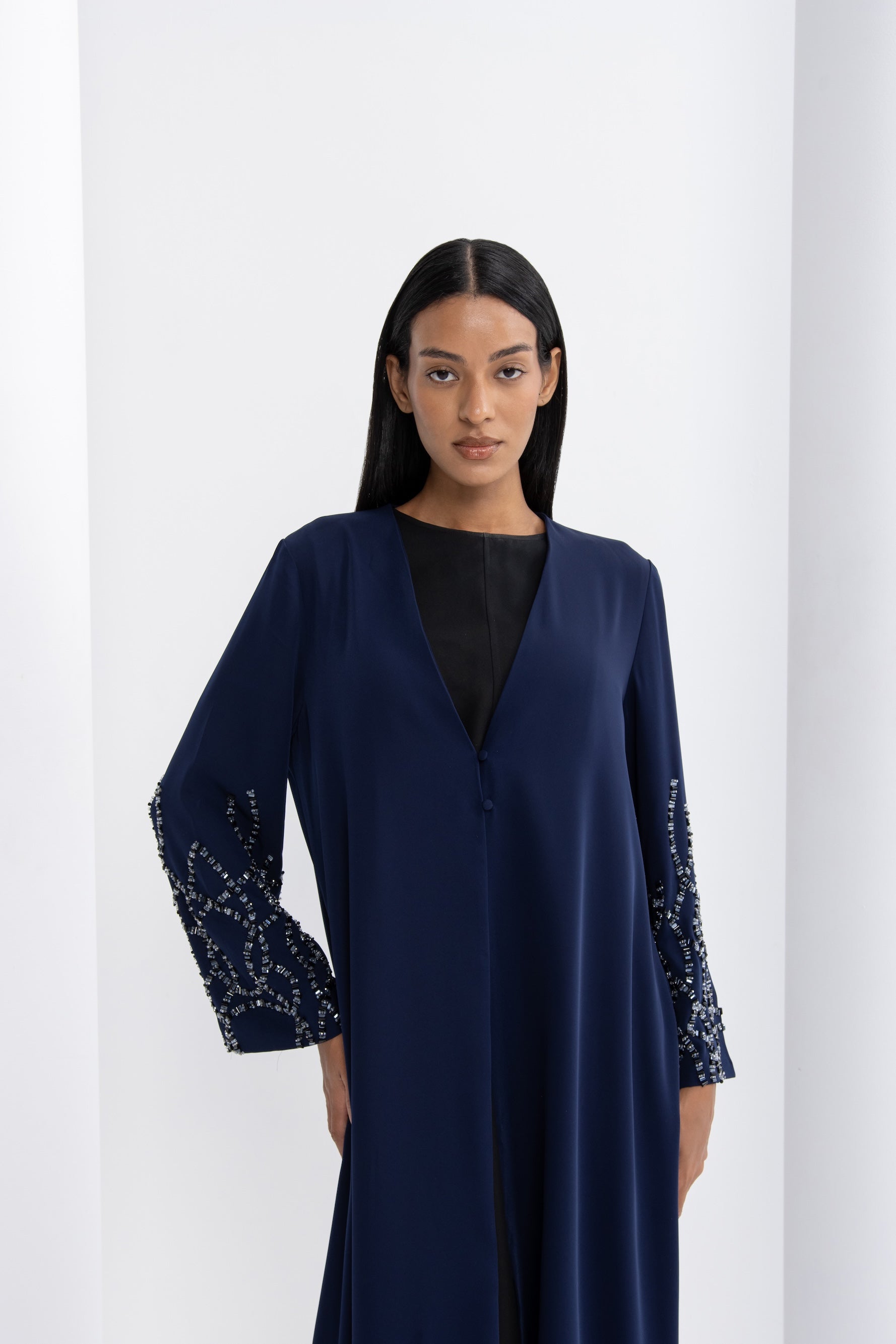 Navy Blue Sleeve Embellished Evening Abaya