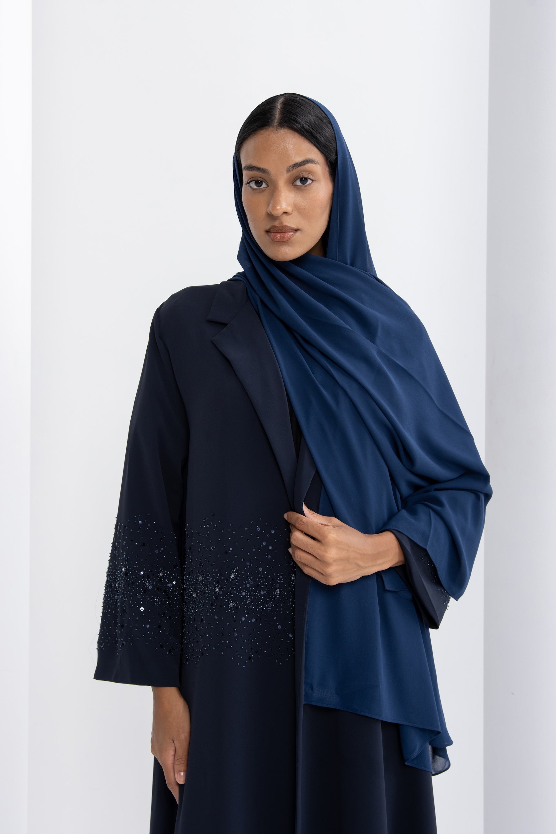 Navy Blue Crystal Evening Abaya