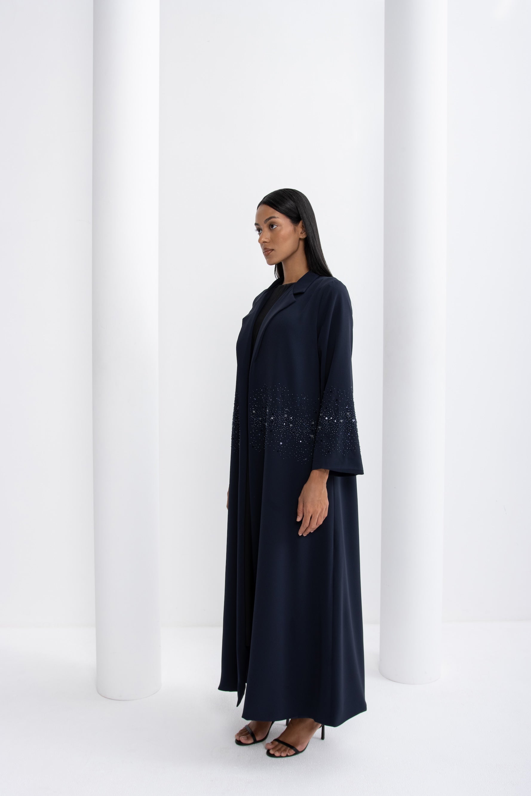 Navy Blue Crystal Evening Abaya