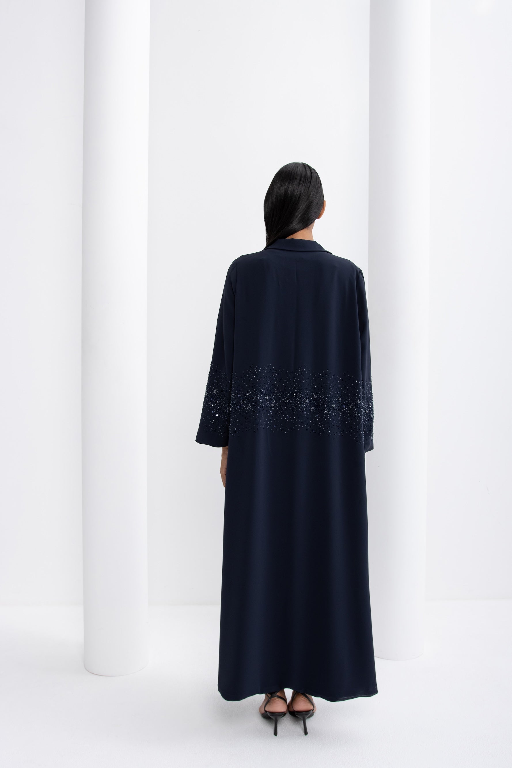 Navy Blue Crystal Evening Abaya