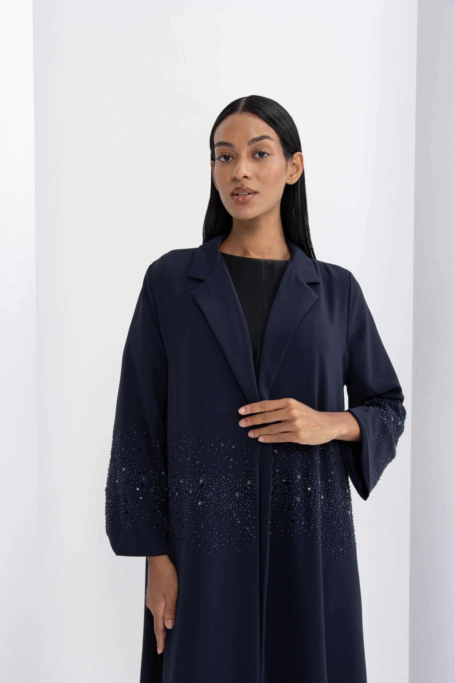 Navy Blue Crystal Evening Abaya