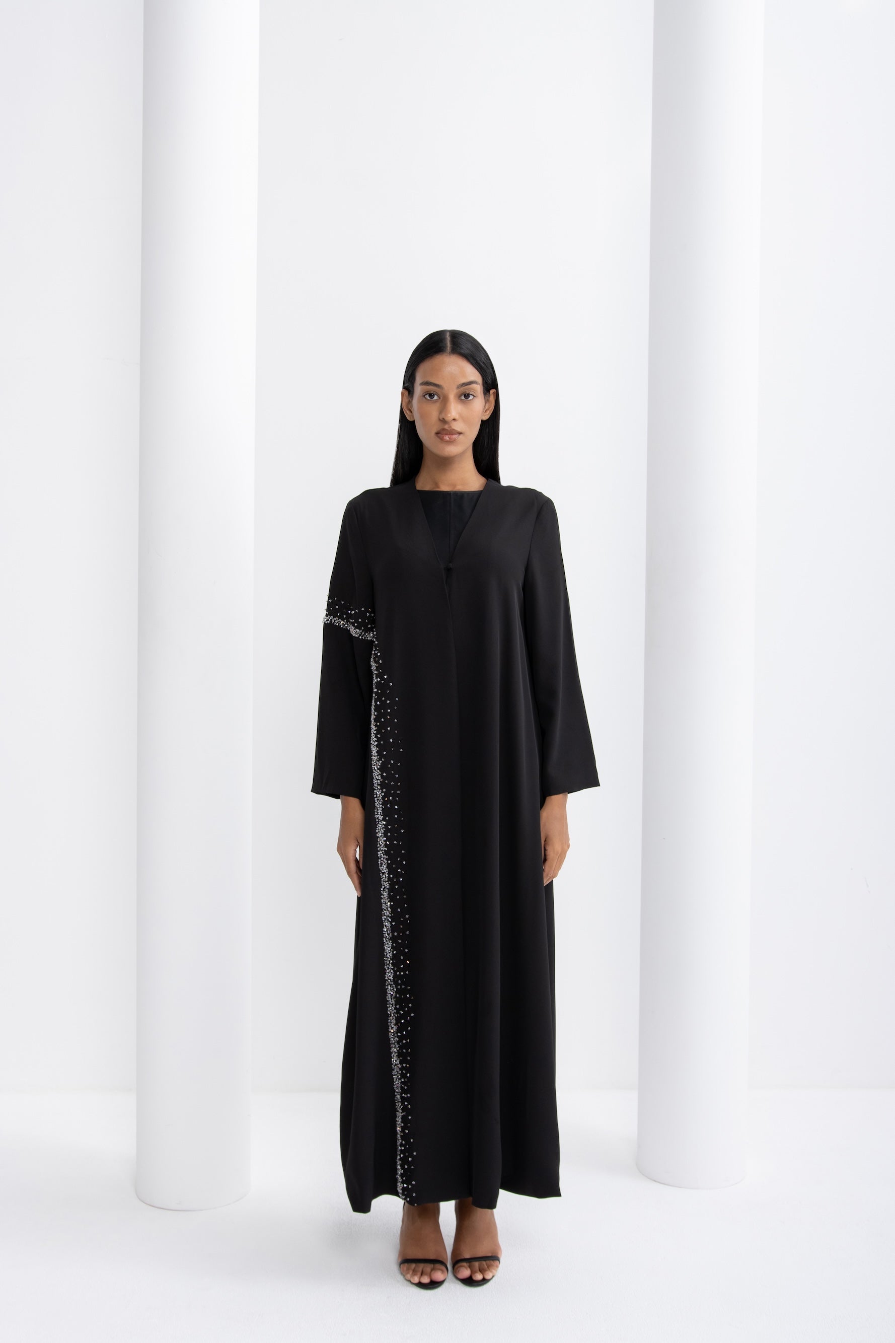 Black Crystal Embellished Evening Abaya