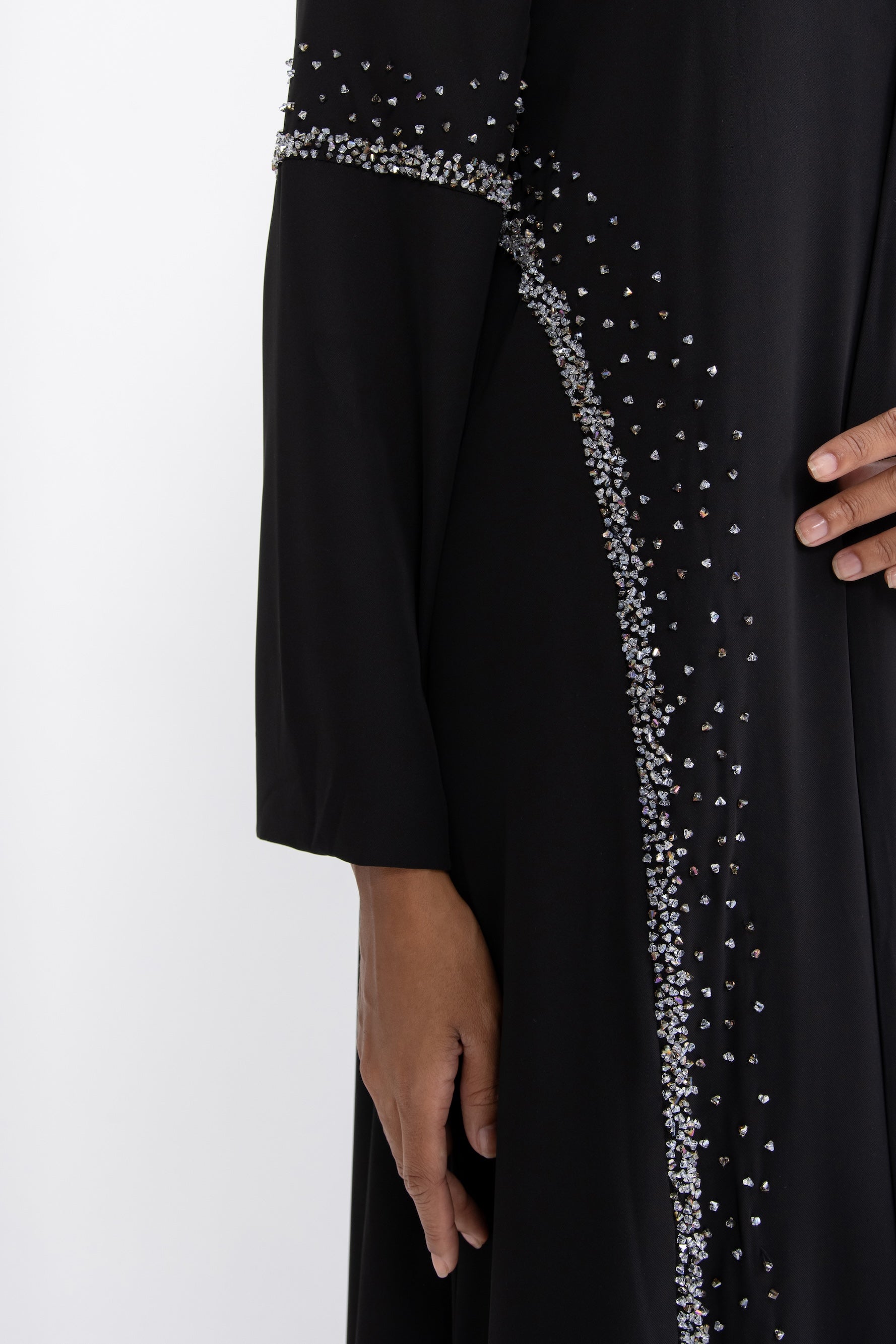 Black Crystal Embellished Evening Abaya