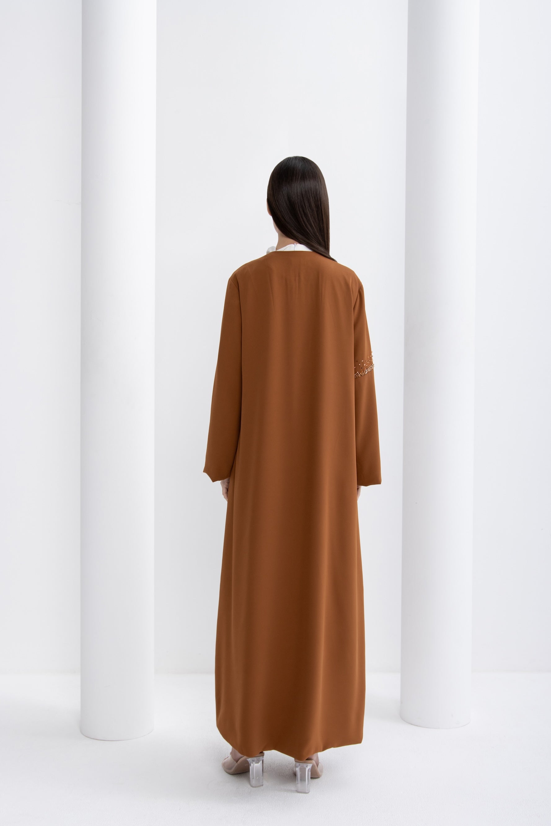 Brown Crystal Embellished Evening Abaya