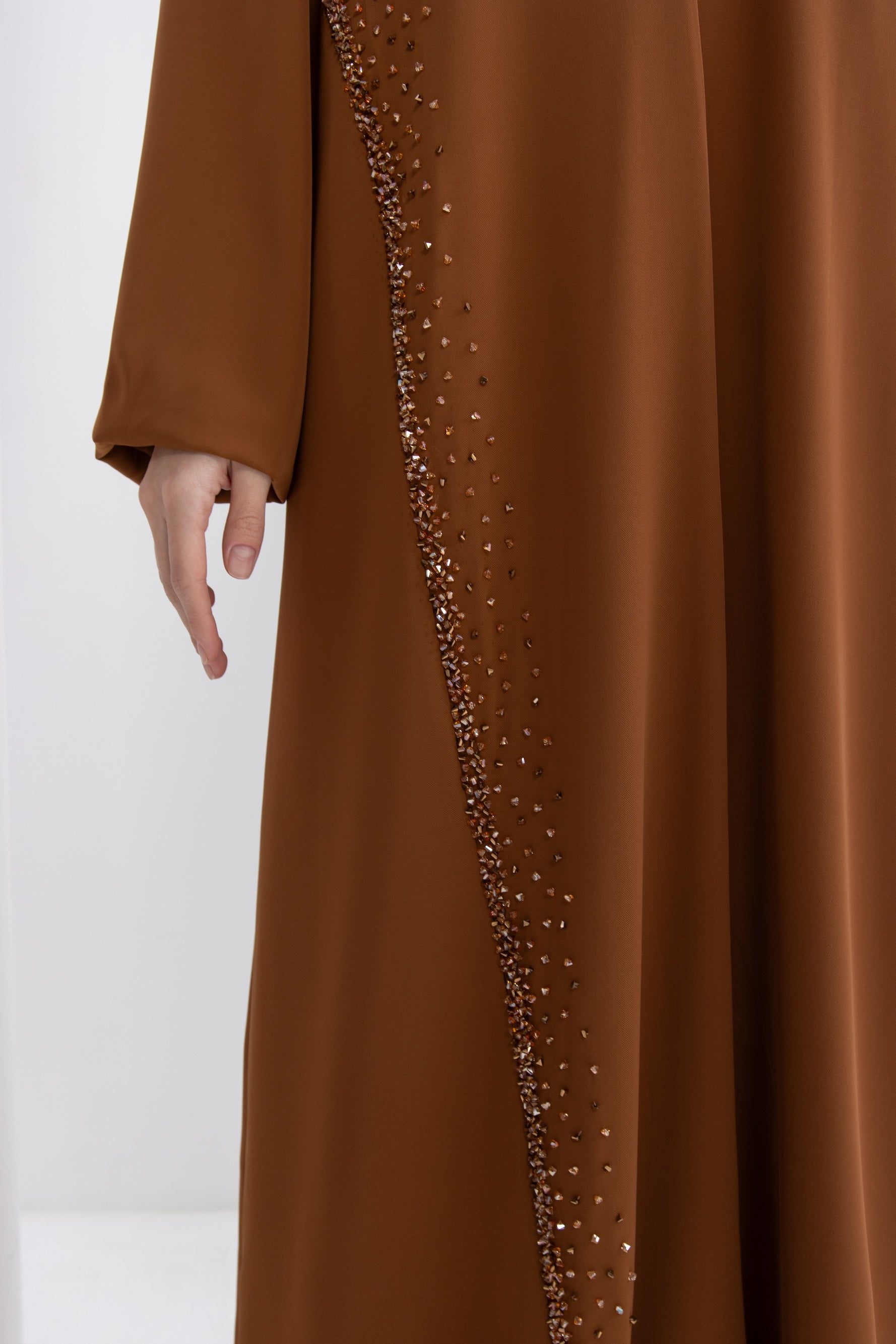 Brown Crystal Embellished Evening Abaya