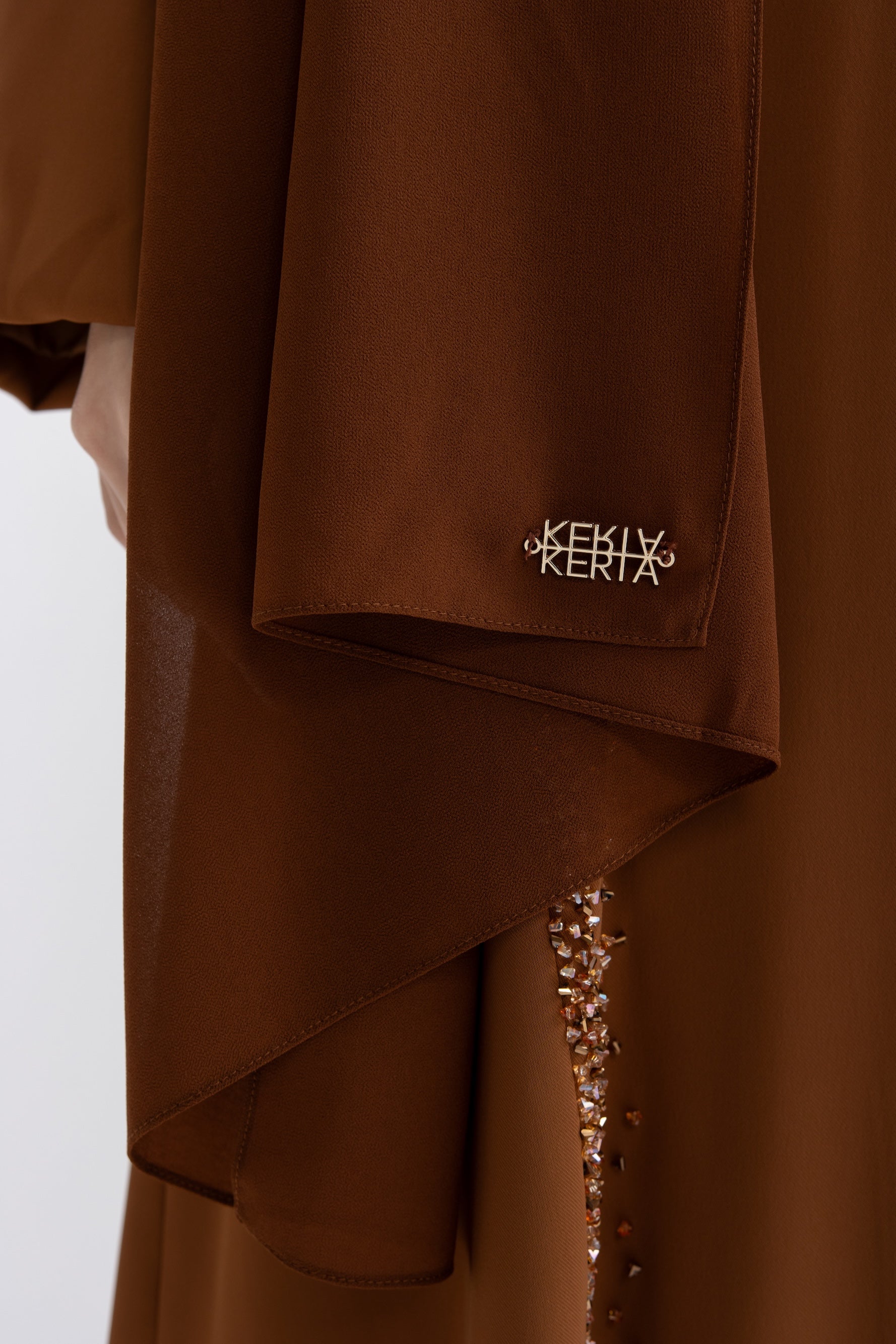 Brown Crystal Embellished Evening Abaya