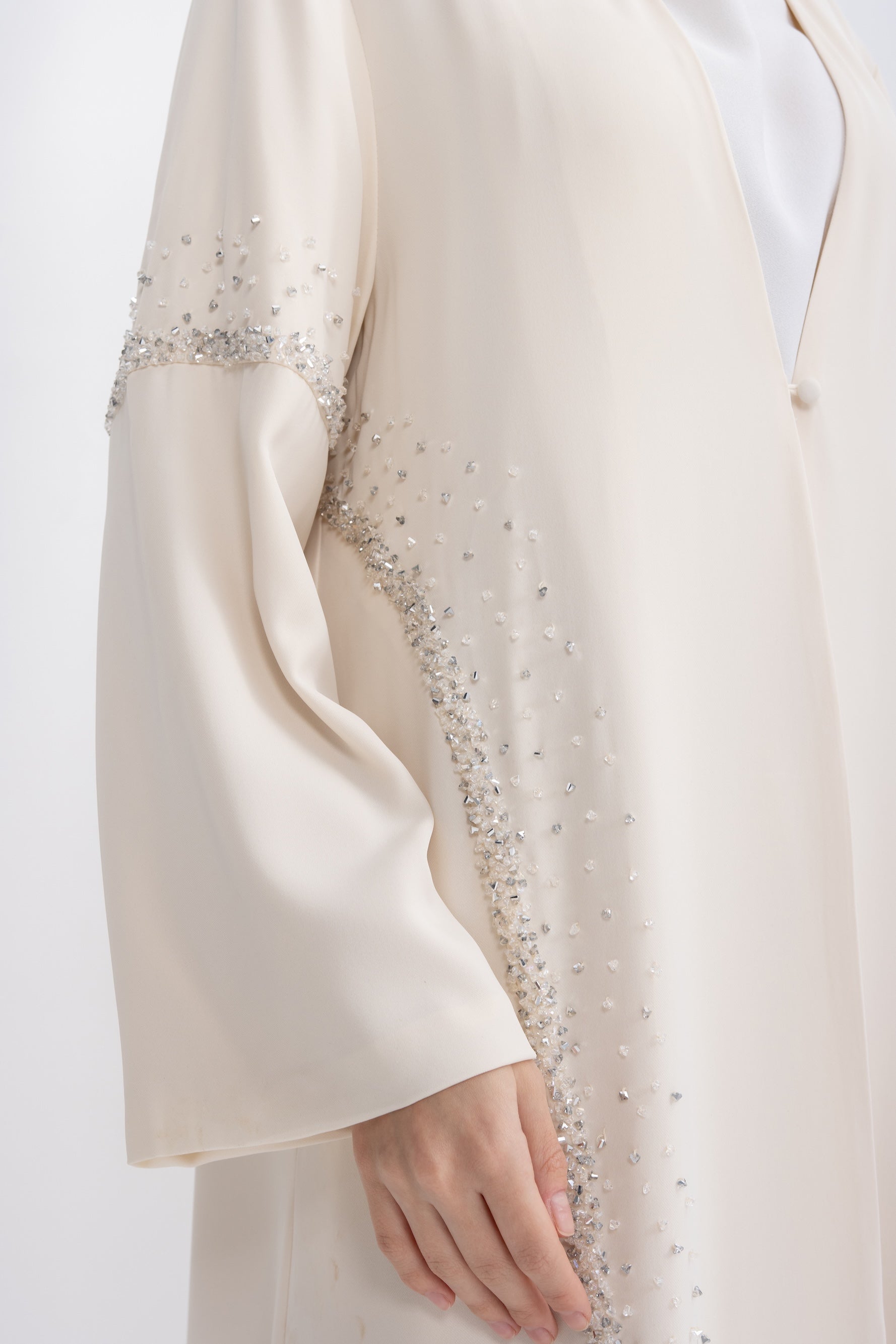 Beige Crystal Embellished Evening Abaya